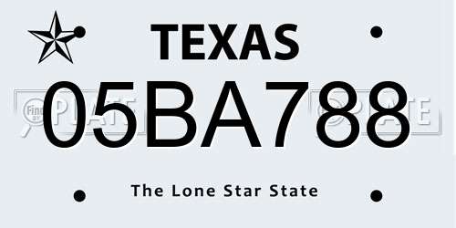 05BA788 Texas License Plate