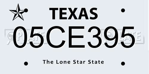 05CE395 Texas License Plate