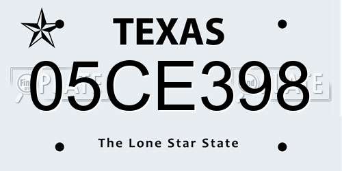 05CE398 Texas License Plate
