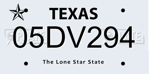 05DV294 Texas License Plate