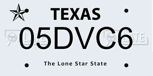 05DVC6 Texas License Plate