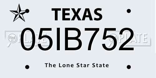 05IB752 Texas License Plate