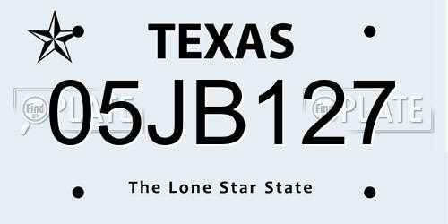 05JB127 Texas License Plate