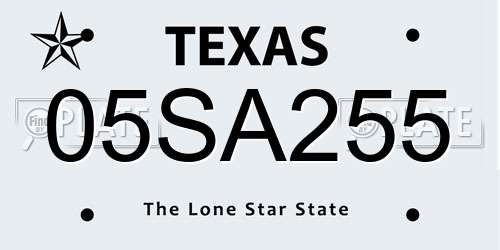 05SA255 Texas License Plate