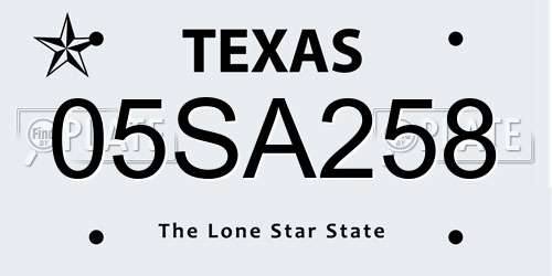 05SA258 Texas License Plate