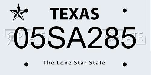 05SA285 Texas License Plate