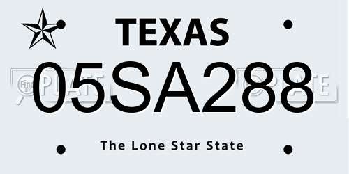 05SA288 Texas License Plate
