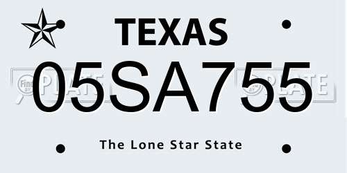 05SA755 Texas License Plate