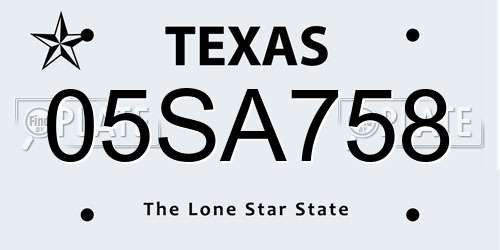 05SA758 Texas License Plate