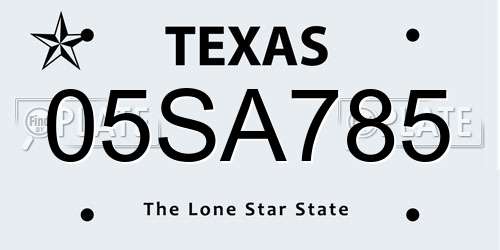05SA785 Texas License Plate