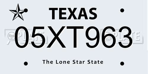 05XT963 Texas License Plate