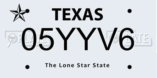 05YYV6 Texas License Plate