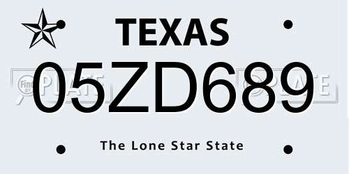 05ZD689 Texas License Plate