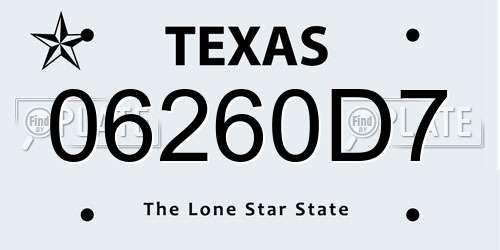 06260D7 Texas License Plate