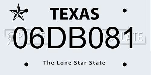 06DB081 Texas License Plate