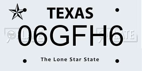 06GFH6 Texas License Plate