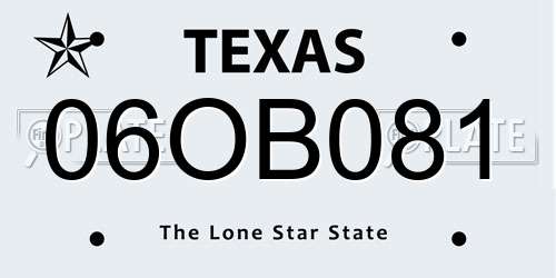 06OB081 Texas License Plate
