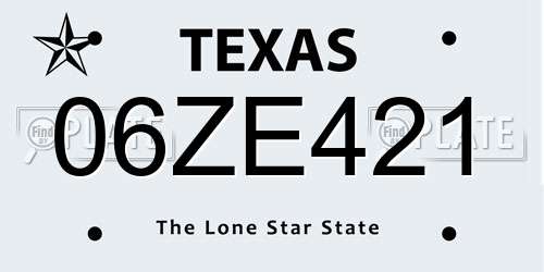 06ZE421 Texas License Plate