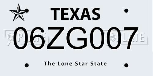 06ZG007 Texas License Plate