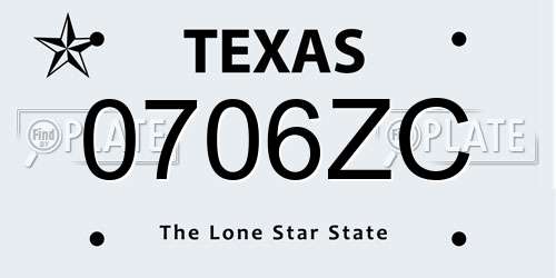 0706ZC Texas License Plate