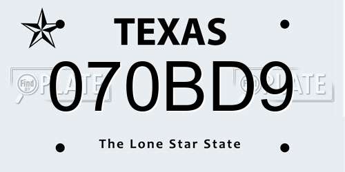070BD9 Texas License Plate