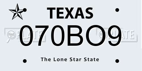 070BO9 Texas License Plate