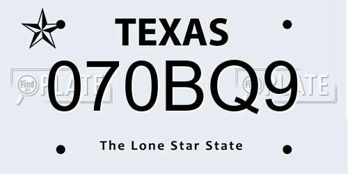 070BQ9 Texas License Plate