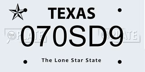 070SD9 Texas License Plate