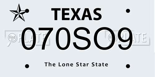 070SO9 Texas License Plate