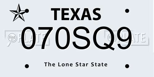 070SQ9 Texas License Plate