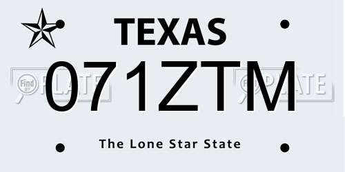 071ZTM Texas License Plate