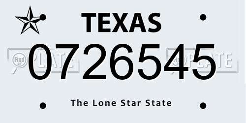0726545 Texas License Plate