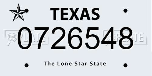 0726548 Texas License Plate