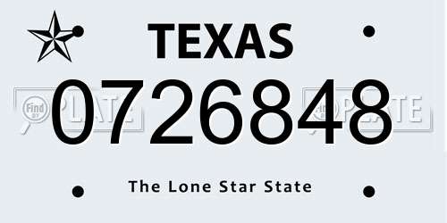 0726848 Texas License Plate