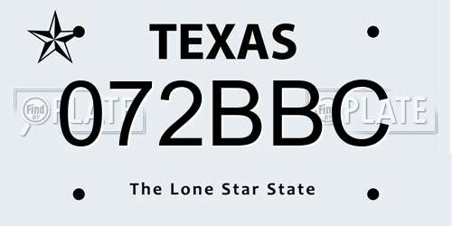 072BBC Texas License Plate