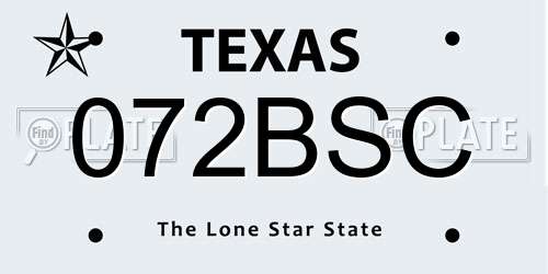 072BSC Texas License Plate