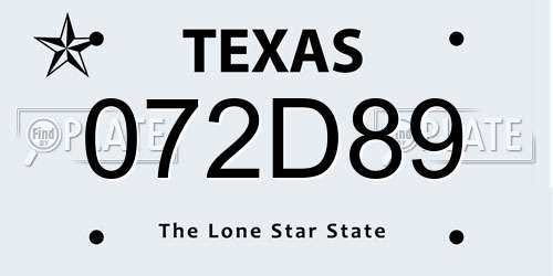 072D89 Texas License Plate