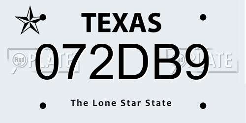 072DB9 Texas License Plate
