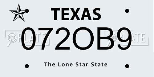 072OB9 Texas License Plate