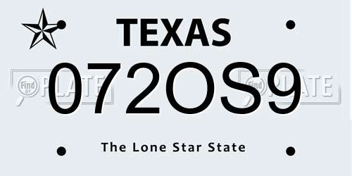 072OS9 Texas License Plate