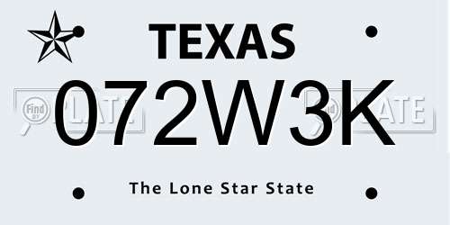072W3K Texas License Plate