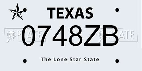0748ZB Texas License Plate