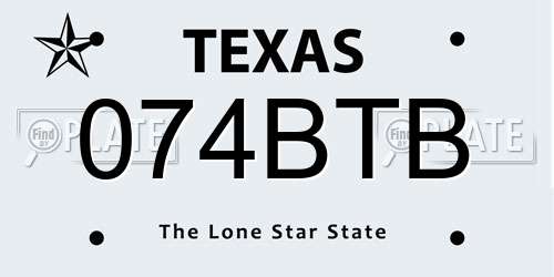 074BTB Texas License Plate