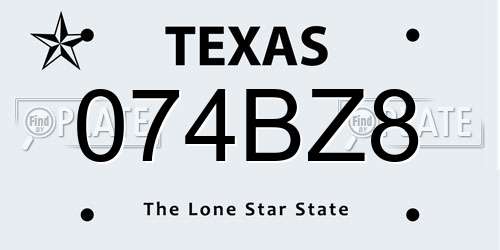 074BZ8 Texas License Plate
