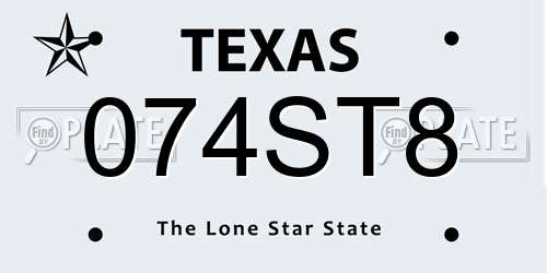074ST8 Texas License Plate