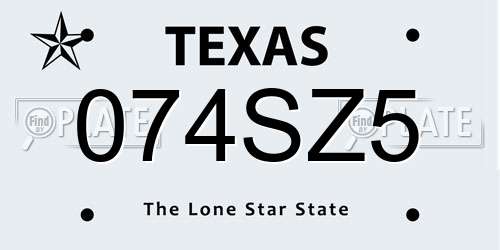 074SZ5 Texas License Plate