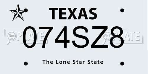 074SZ8 Texas License Plate