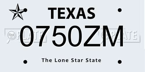 0750ZM Texas License Plate