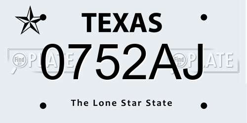 0752AJ Texas License Plate