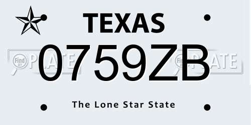 0759ZB Texas License Plate